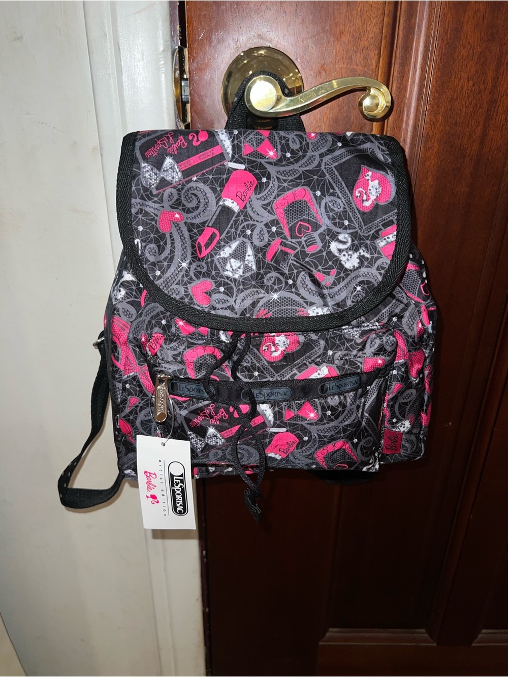 LeSportsac Pink & Black Patterned Women's Backpack artist edition (BARBIE)